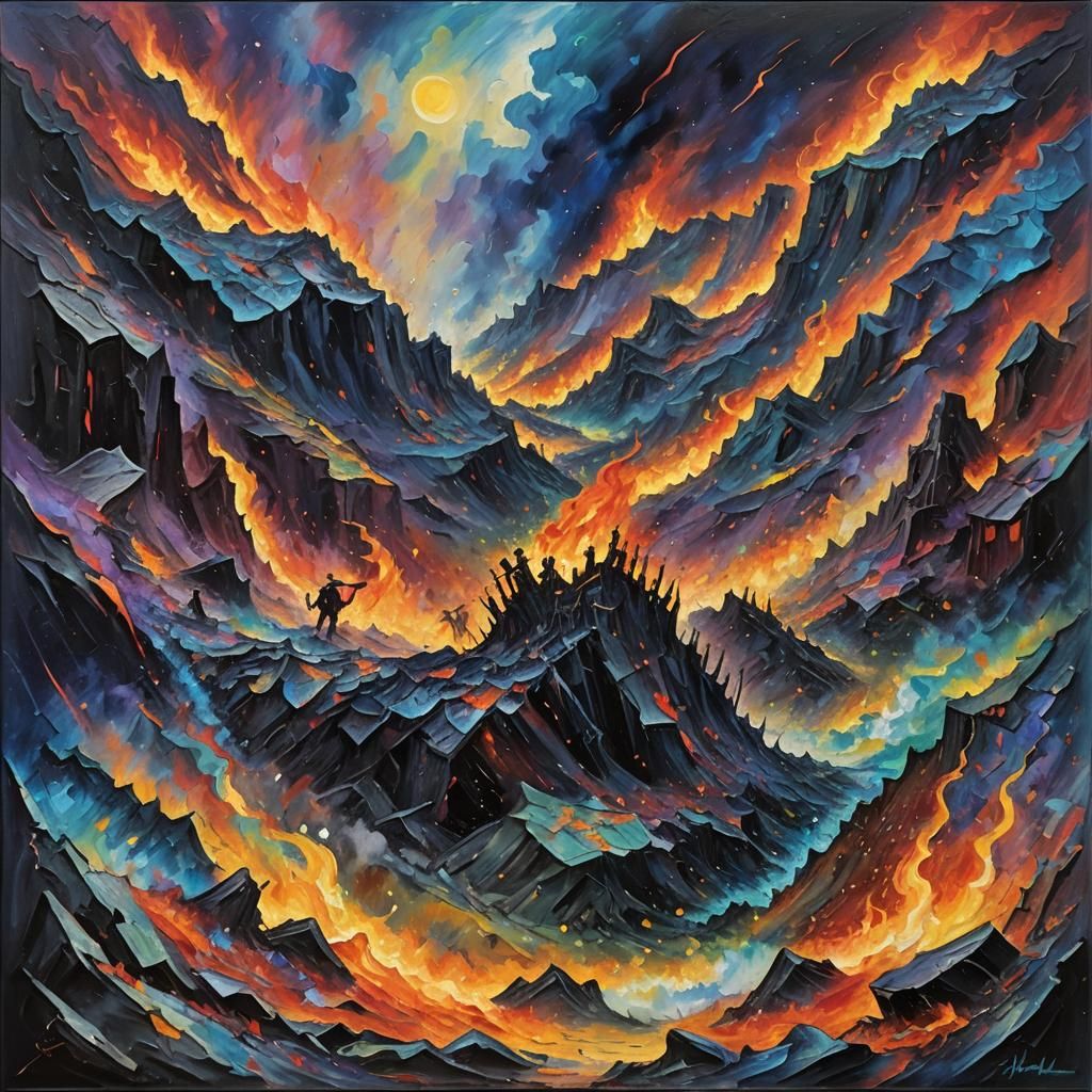 Dust Cyclones Whirl Crusaders: Expressionist Oil Painting