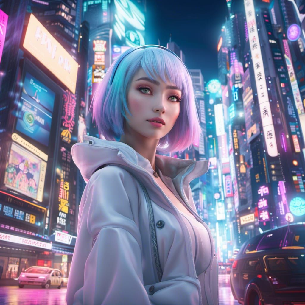 Stunning Woman in Futuristic Tokyo, Digital Art