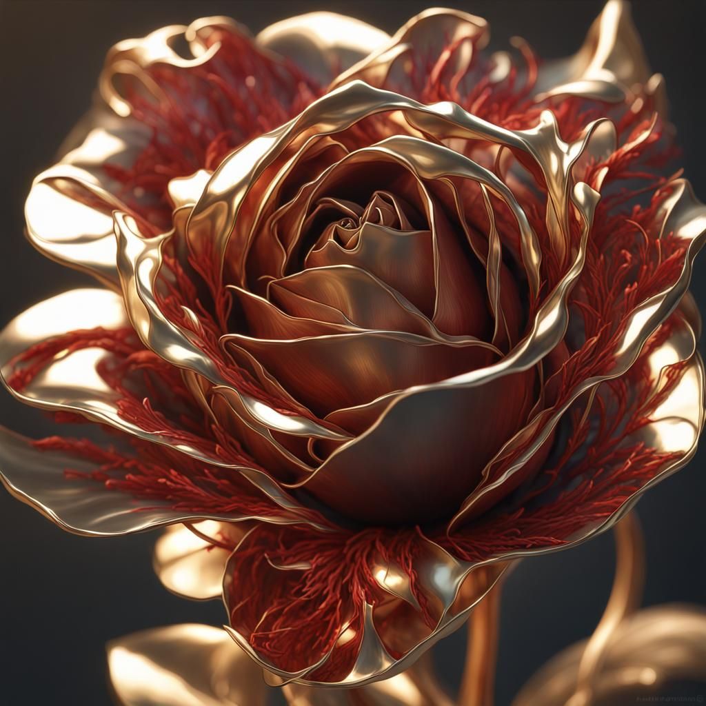 Delicate Metal Rose: Hyperdetailed Art Nouveau Portrait