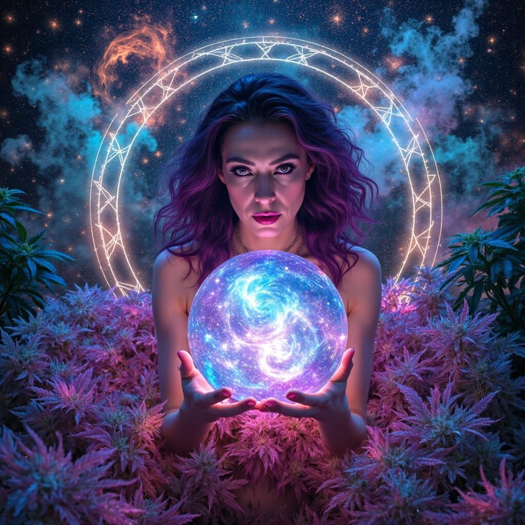 Art Nouveau Fortune Teller with Cosmic Aura