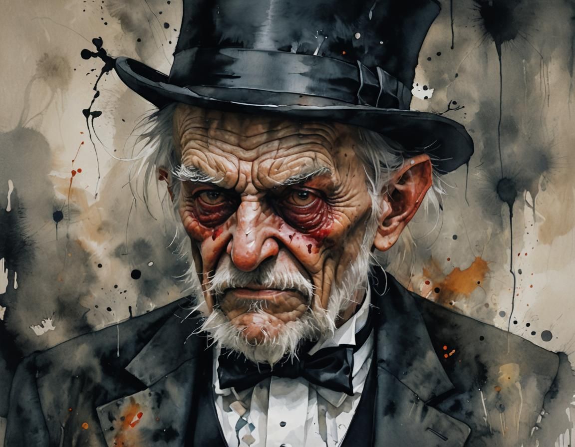 Elderly Devil Portrait in Dark Fantasy Oil Painting
