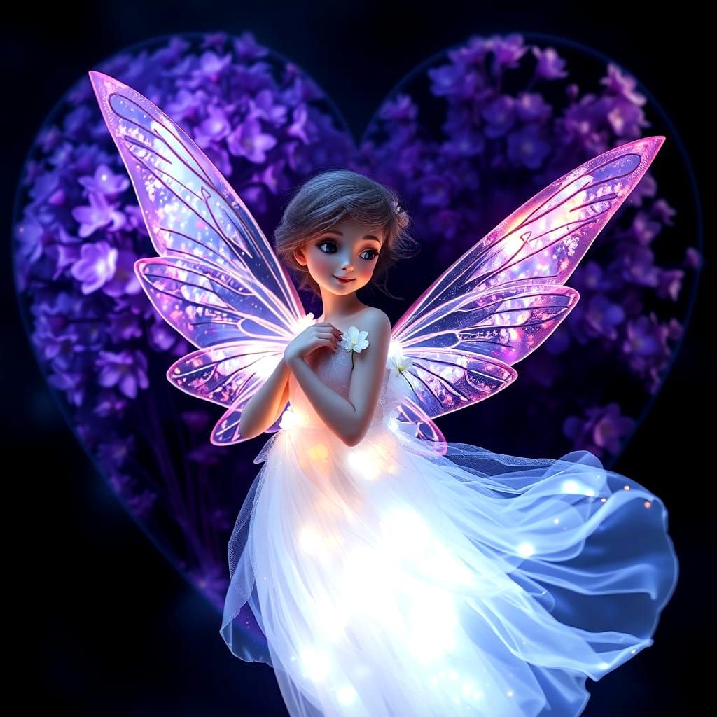 Whispering Fairy in a Heart-Shaped Bloom of Light