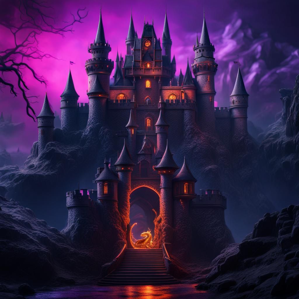 Dragon Castle in Black Light Art Style