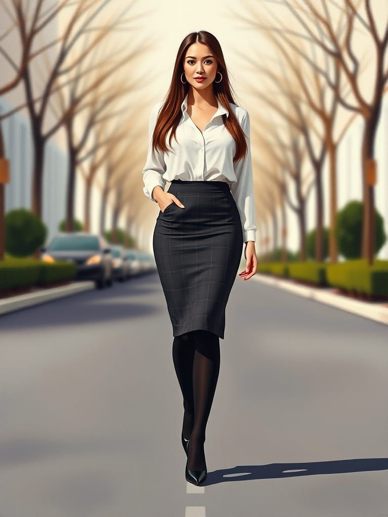 Minimalist Oil Painting of Woman Walking