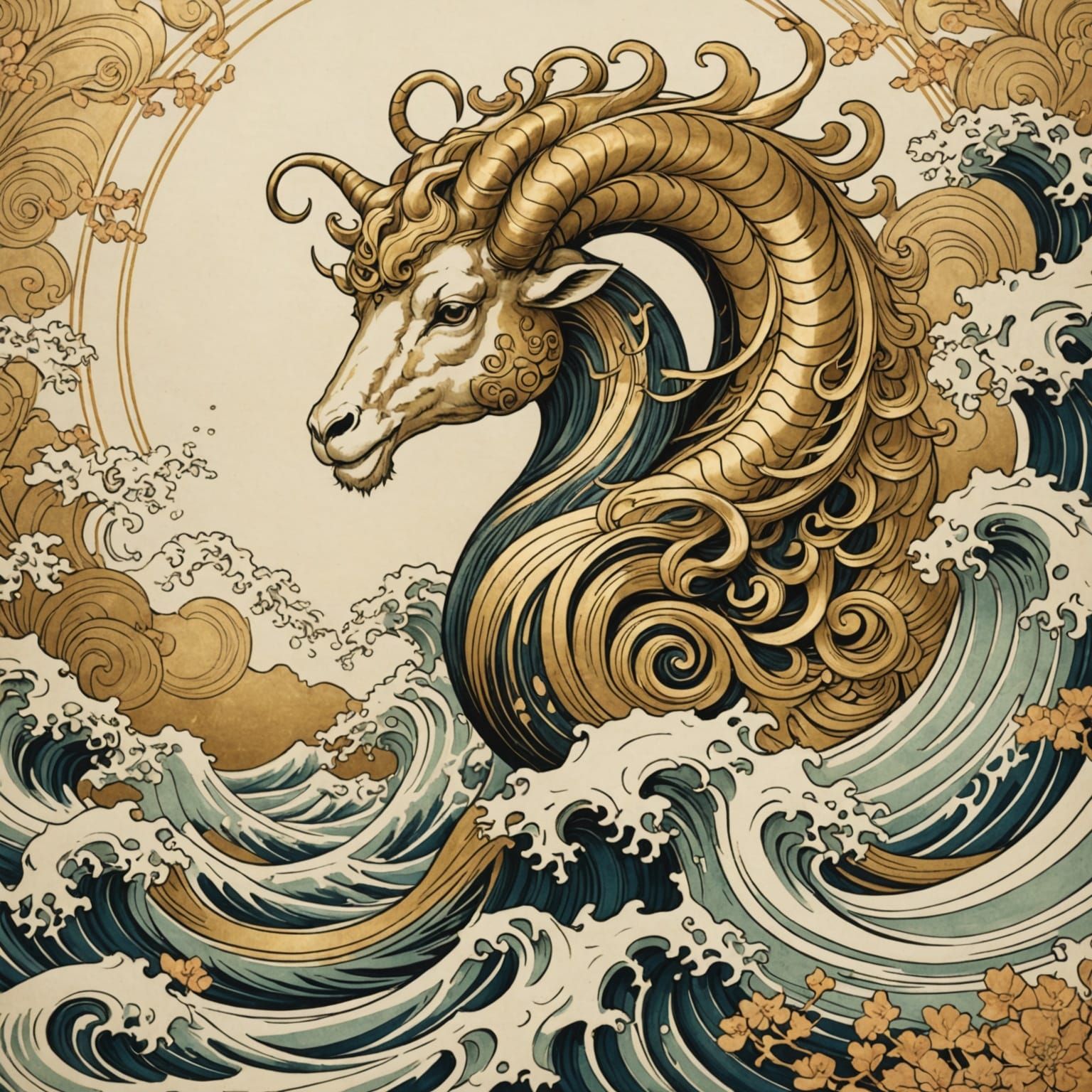 Aries Waves of Fire Japanese Art