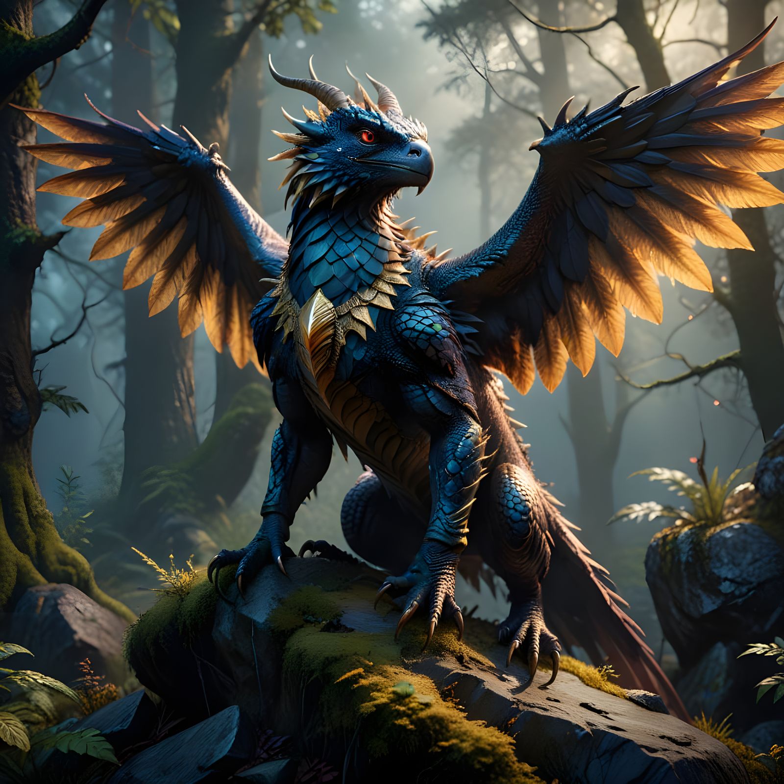 Epic Lizard with Hawk Wings and Bear Fur in a Haunting Encha...