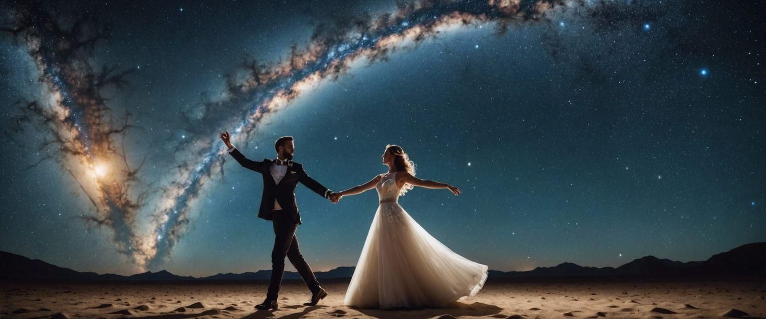 Bride and Groom Dancing in Space
