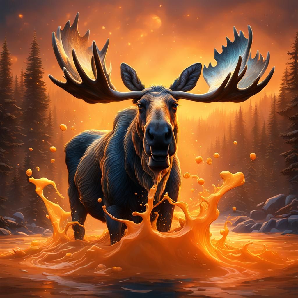 Moose Soaking in Orange Juice: Detailed Matte Painting