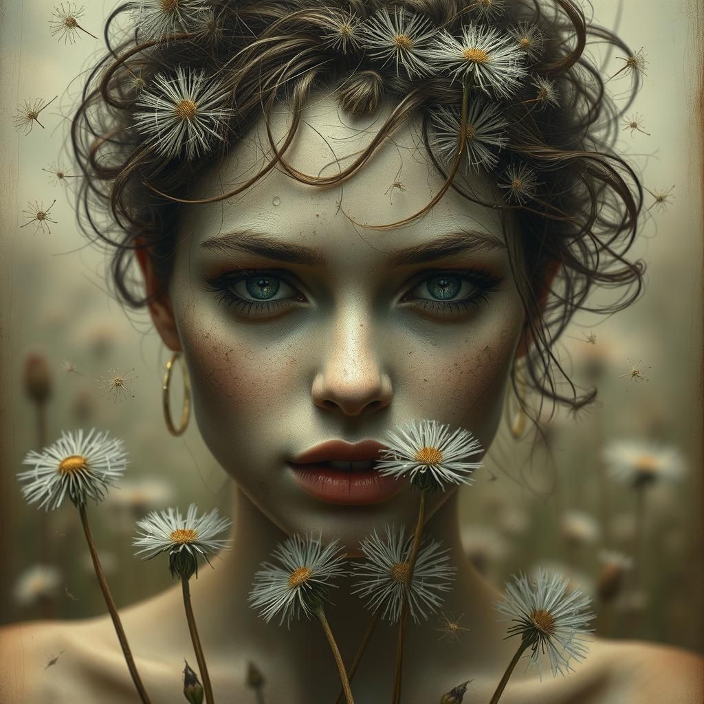 Dandelions and Face in Anatomical Style