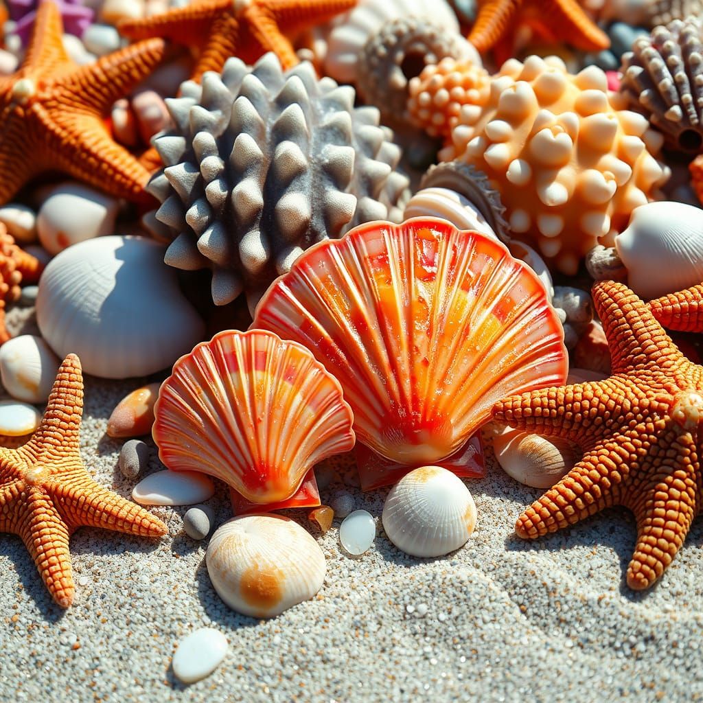 Dreamy Beach Scene with Seashells and Starfish