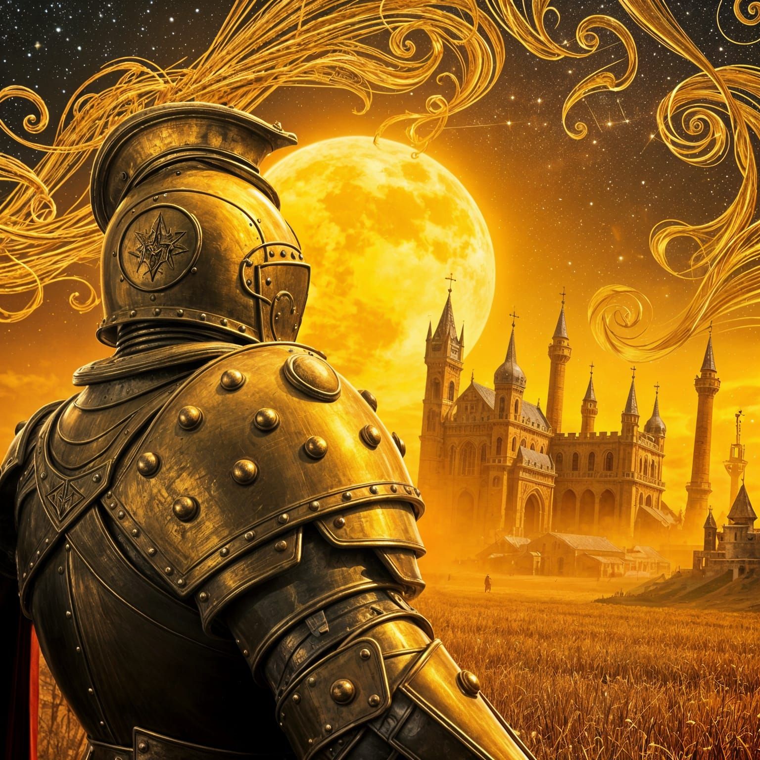 Majestic Golden Knight Armor in Rusty Profile Pose