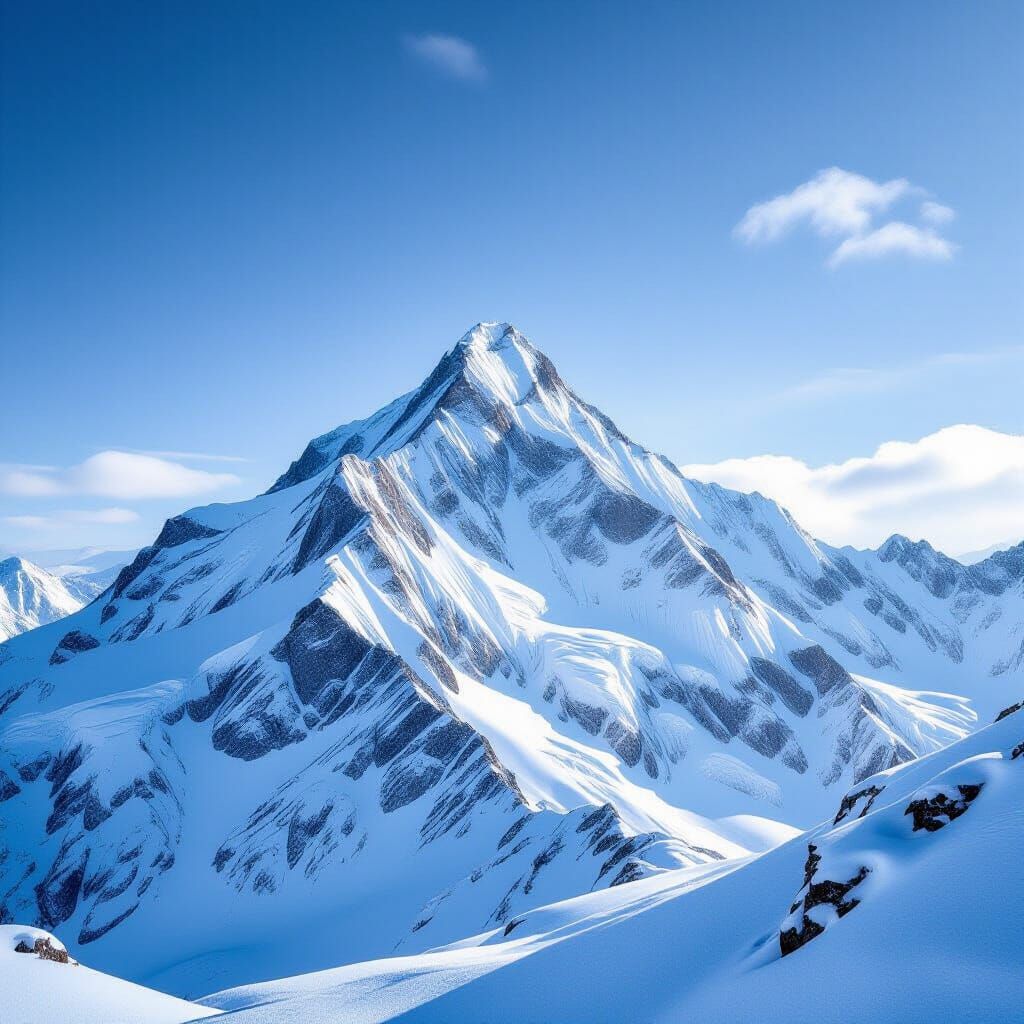 Snowy Mountain Peak Portrait in Ambient Light