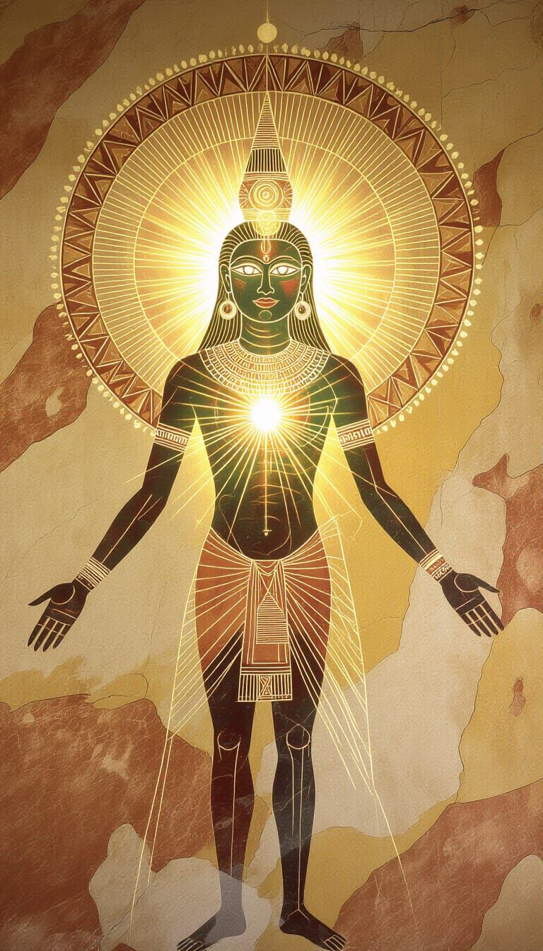 Ancient Cave Painting of Radiant Ethereal Spirit