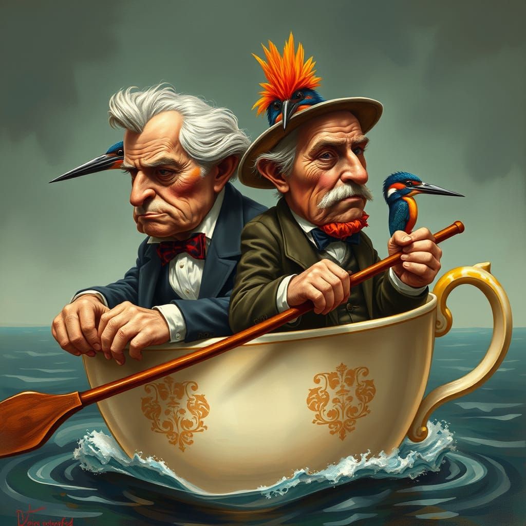 Aristocrats Rowing in Teacup, Kingfisher Overgrowth