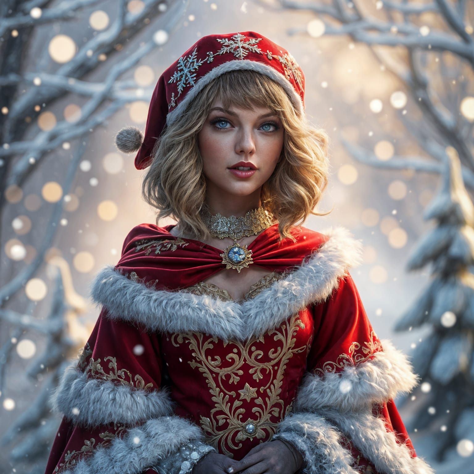 Taylor Swift as Whimsical Mrs. Claus in Snowy Winter Wonderl...