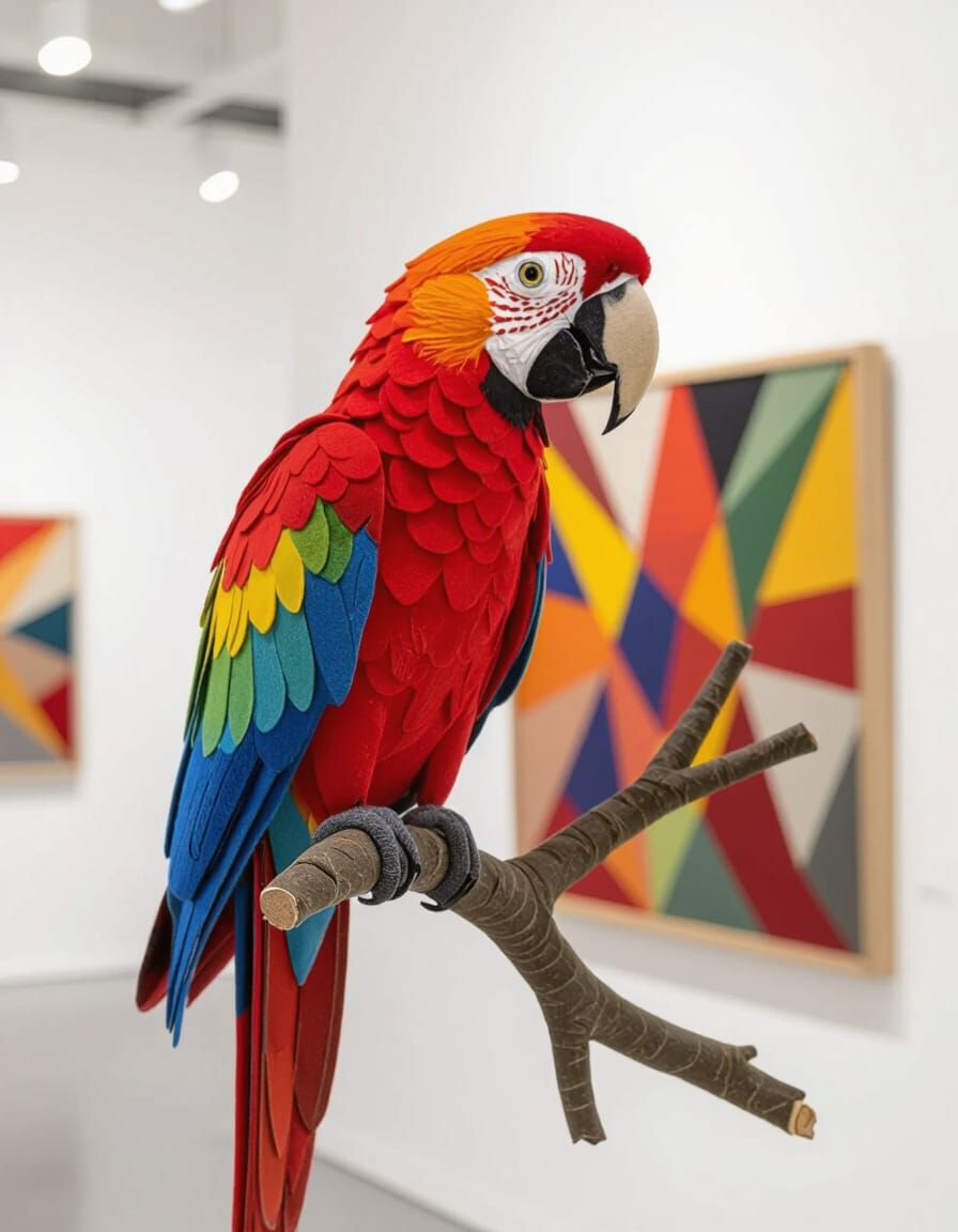 Felt Macaw Sculpture in Modern Art Style
