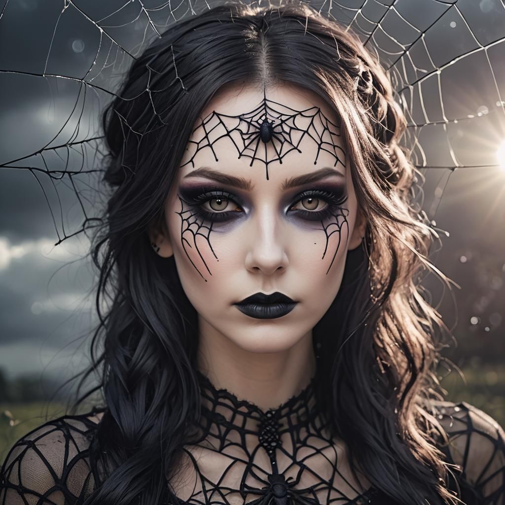 Goth Girl with Spider Web Makeup in Sunshine