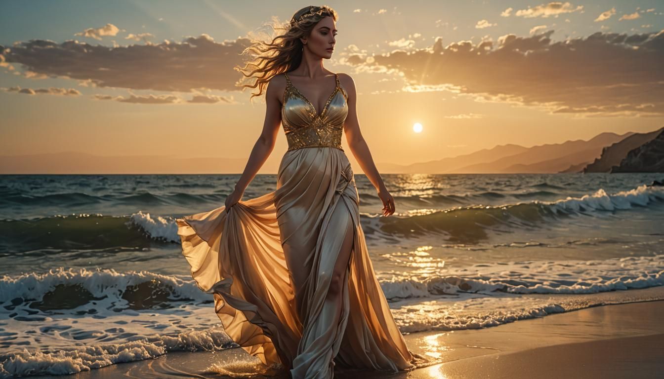 Aphrodite walking out of the ocean