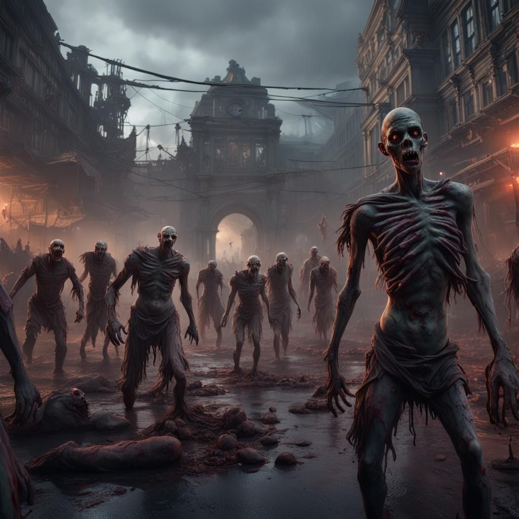 Detailed Zombie Horde in a Fantasy Matte Painting
