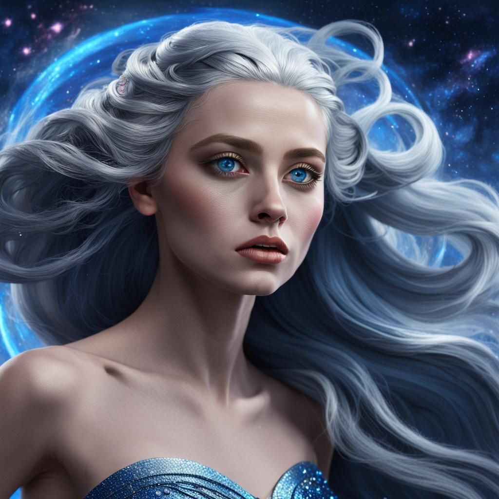 Galactic Lady with Silver Hair, Fantasy Concept Art