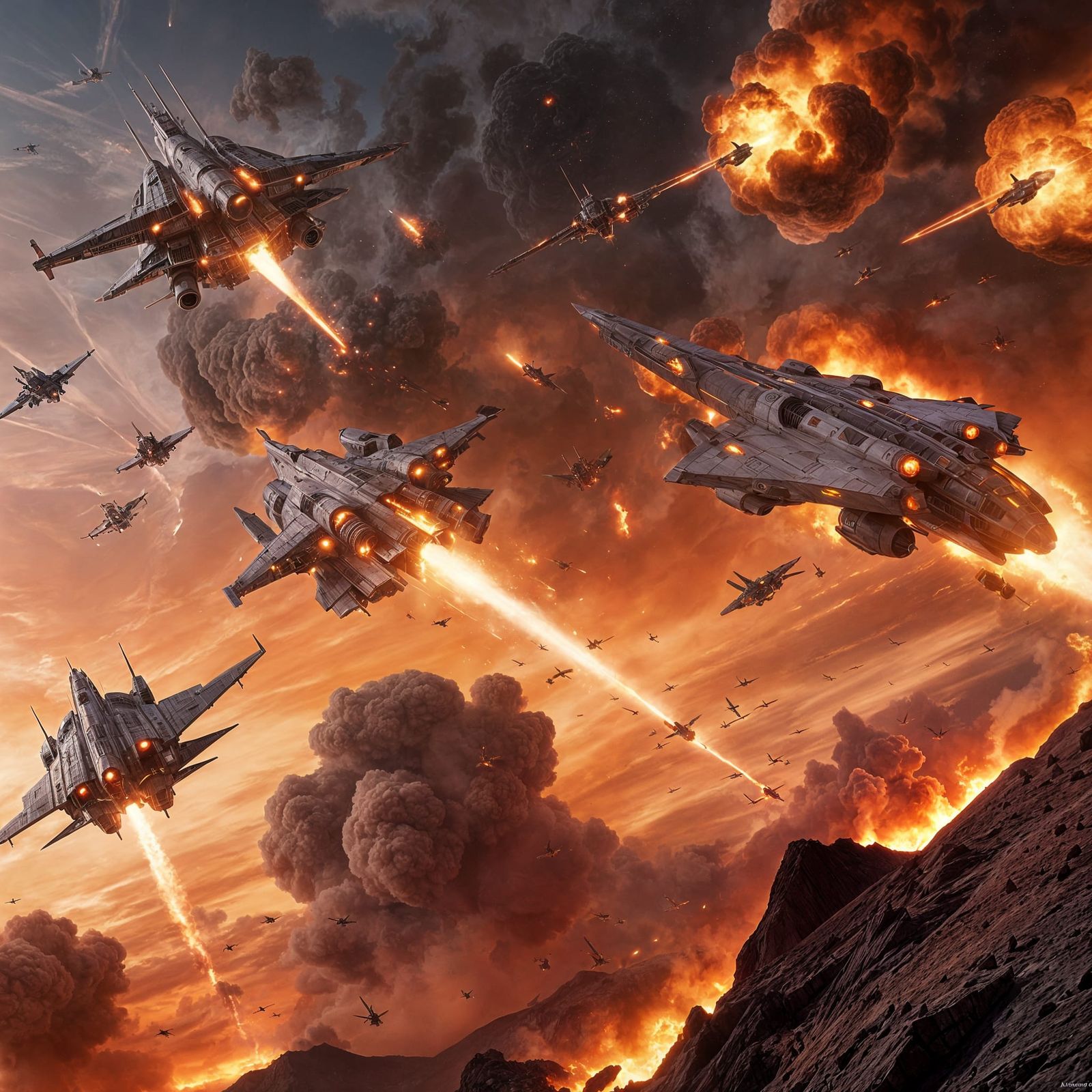 Burning Attack Spaceships in a Fiery Sky
