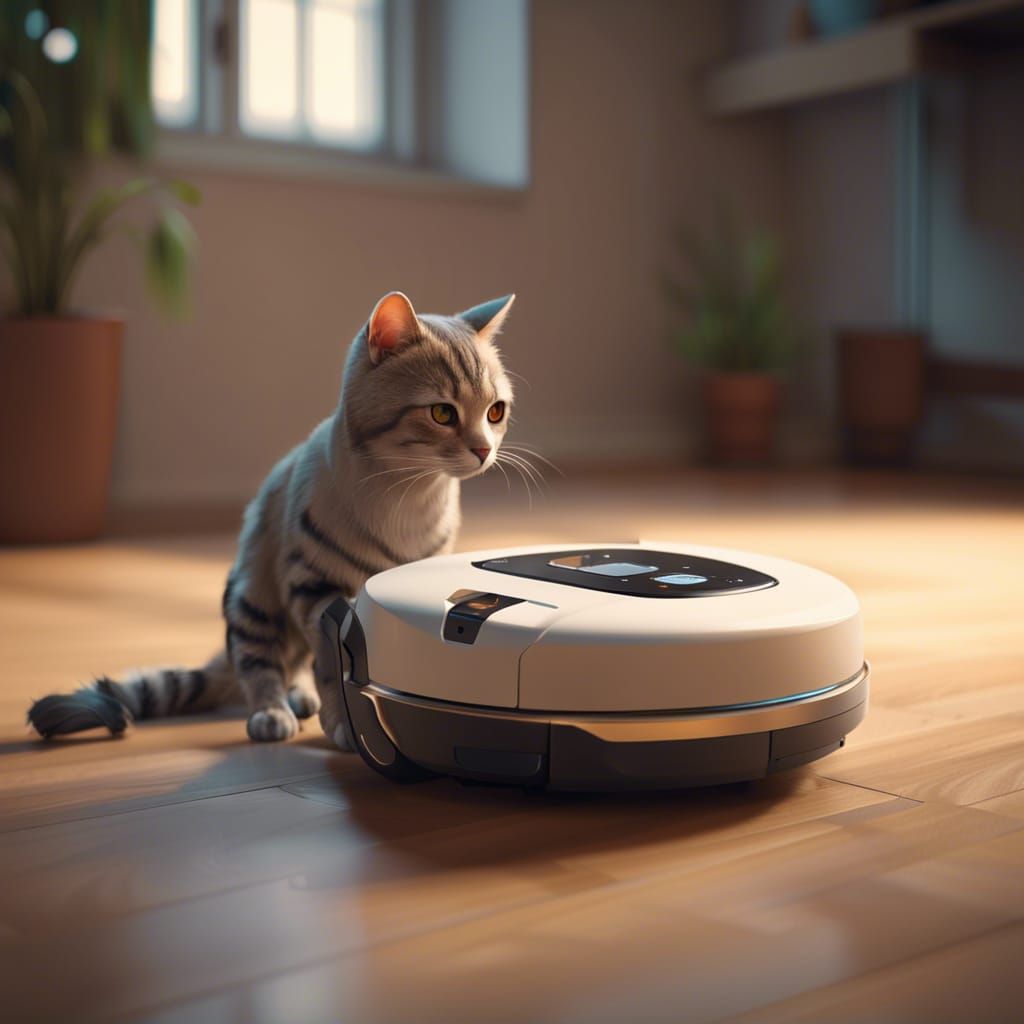 Cat Robot Vacuum Cleaner: 3D Game Cinematic Graphics