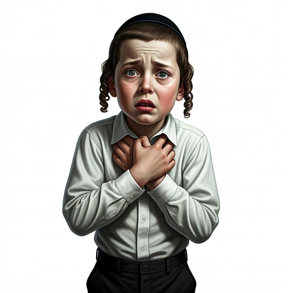 Distressed Ultra-Orthodox Boy: Haunting Realistic Illustrati...