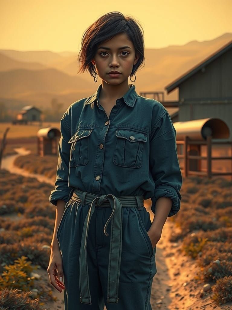 Muted Doctor in Earthy Diesel-Punk Landscape