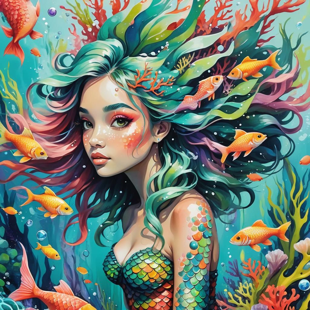 Vibrant Graffiti Art of a Mermaid Girl
