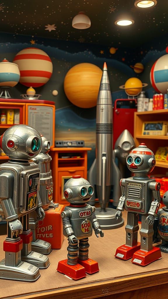 Vintage Toy Shop in Retro Futuristic Style