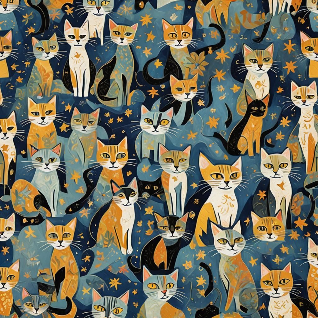 Whimsical Cubist Cats in Henri Matisse Style