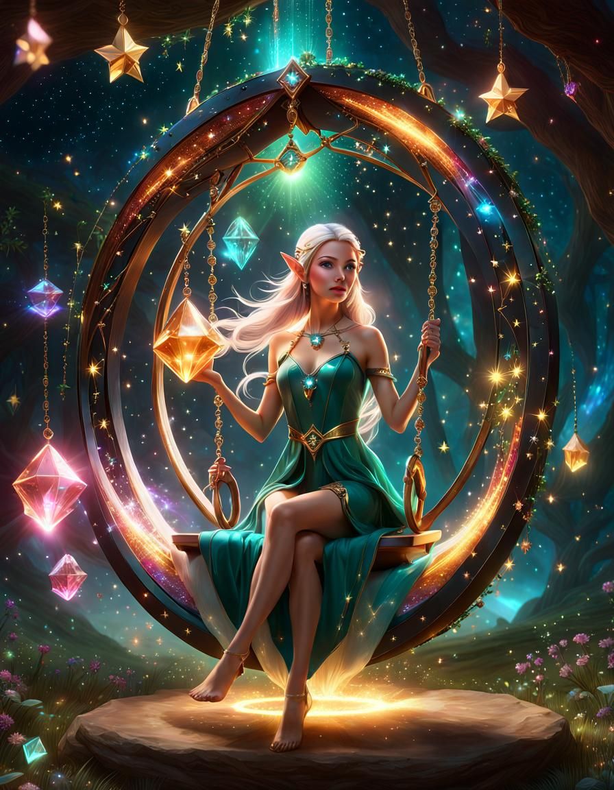 Dreamy Multicolored Portal with Elf in Sparkling CG Style