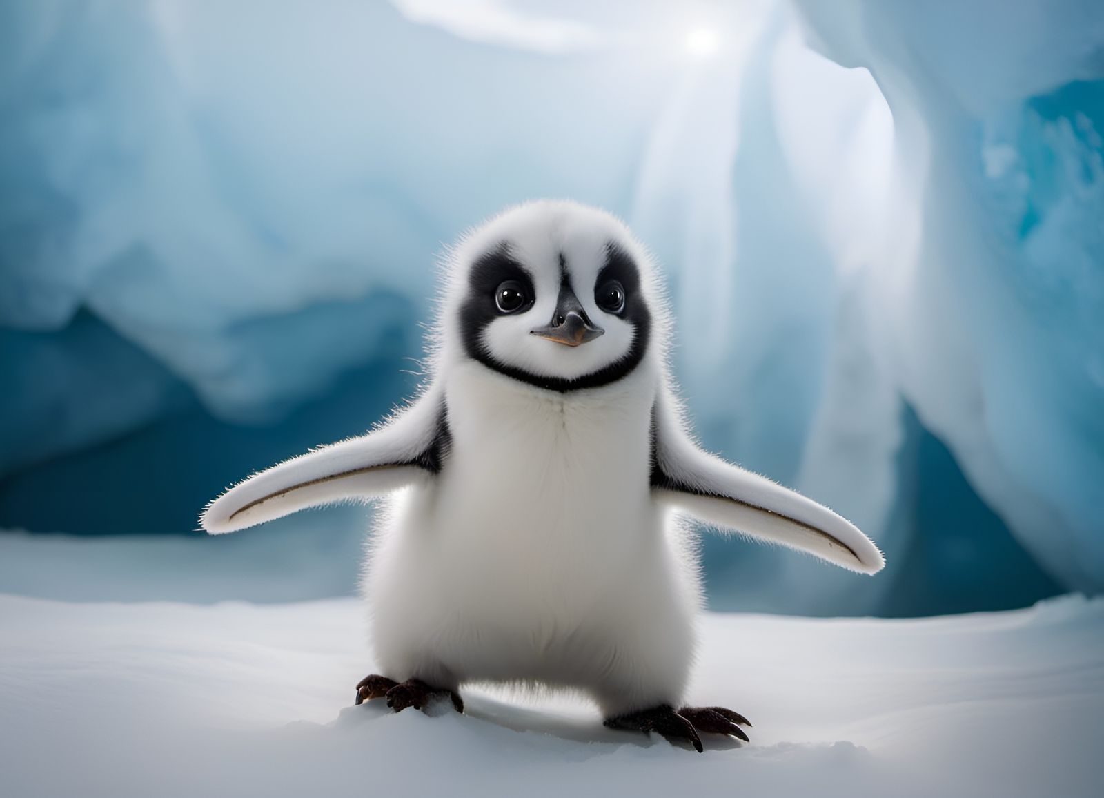Playful Penguin Dances in Snowy Ice Cave