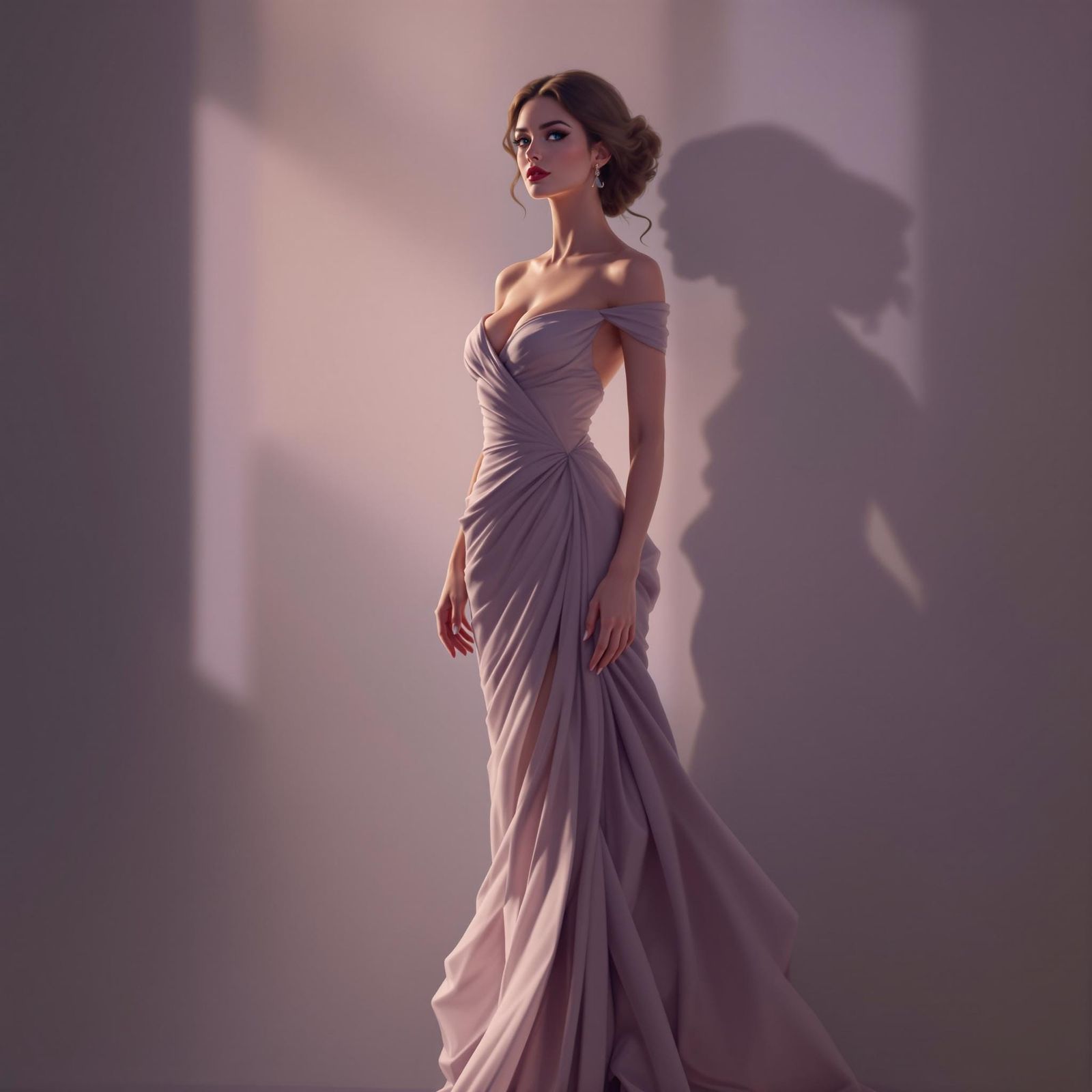 Elegant Woman in Soft Focus Evening Gown