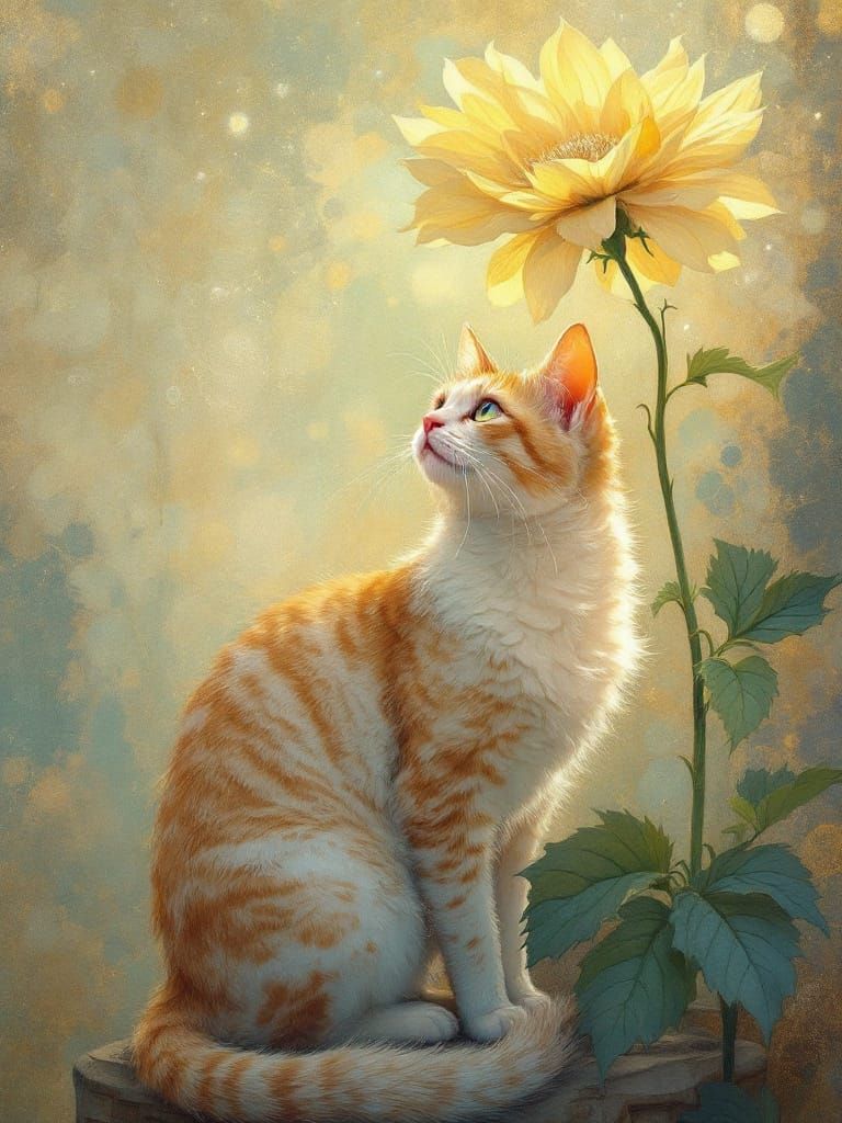 Adorable Cat in Flower Under Ethereal Light