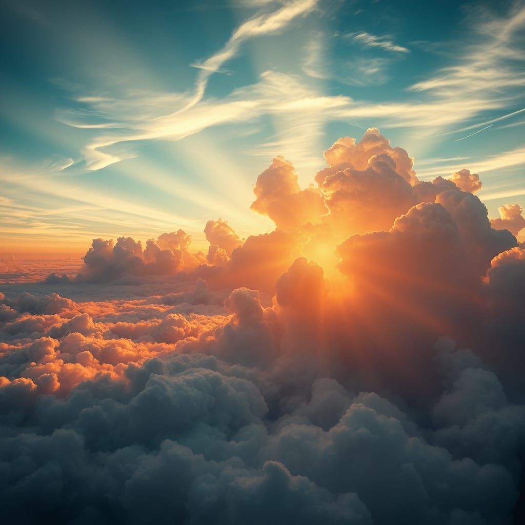 Epic Setting Sun Sky with Towering Cumulus Clouds
