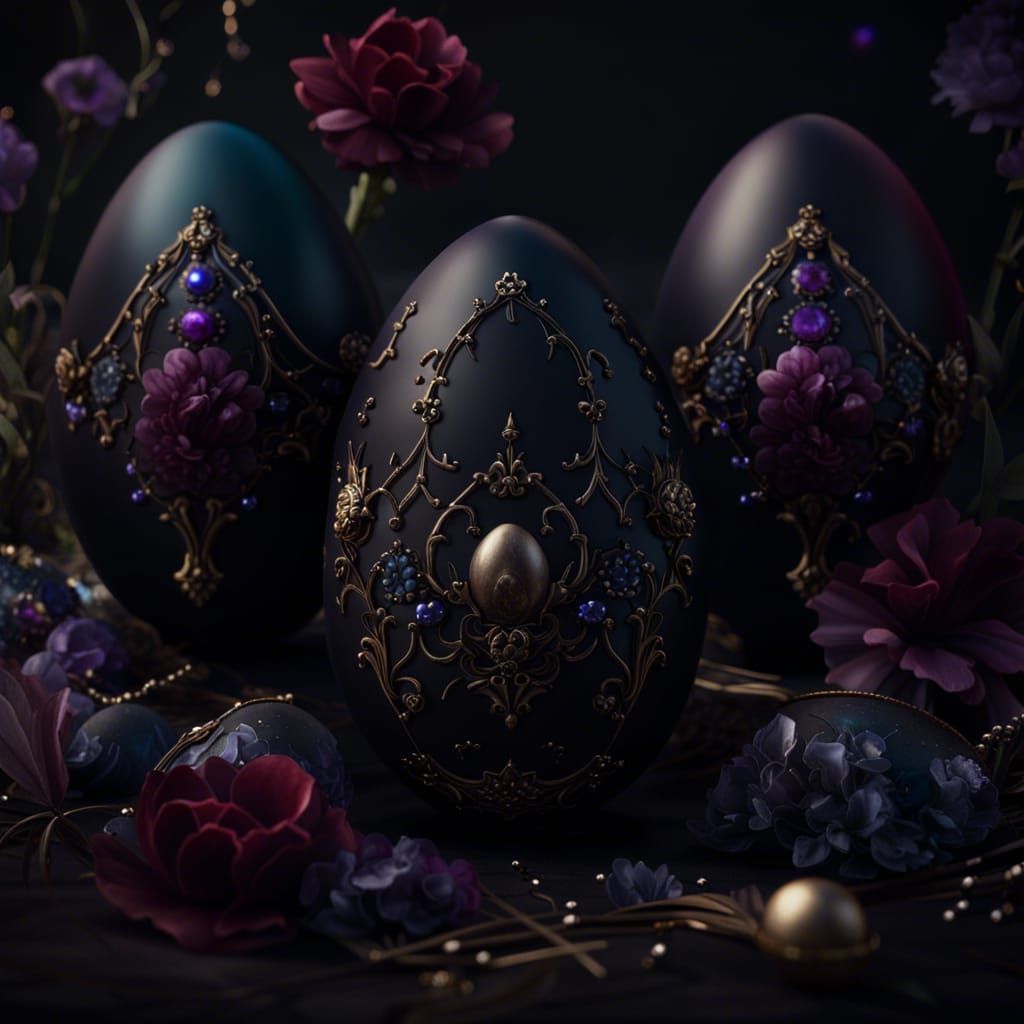 Gothic Easter Eggs with Moody Flowers, Detailed Matte Painti...