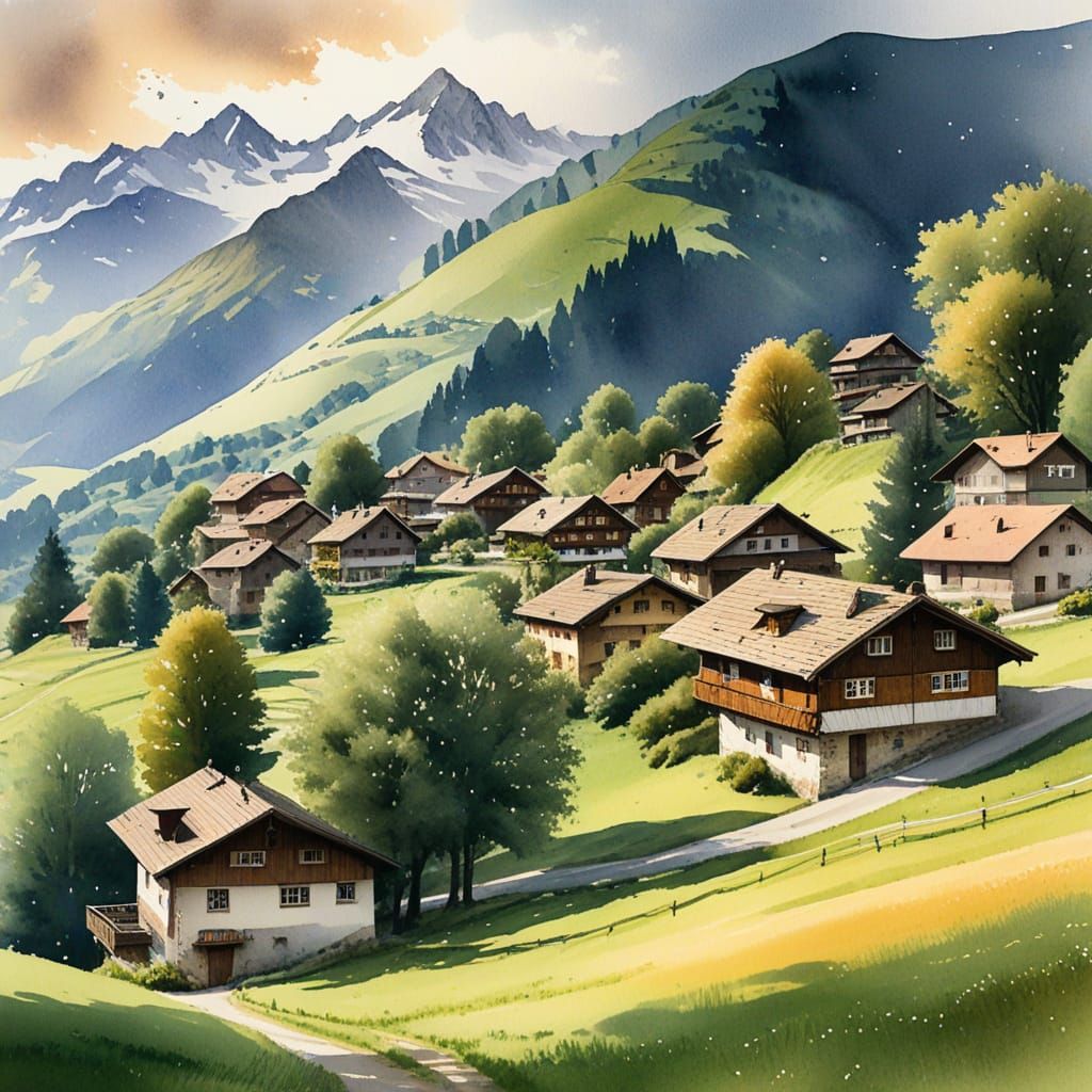 Charming Swiss Village in Golden Light