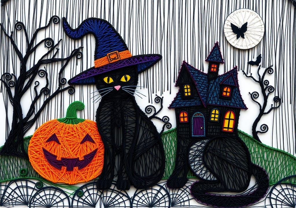 Half black cat, half haunted house