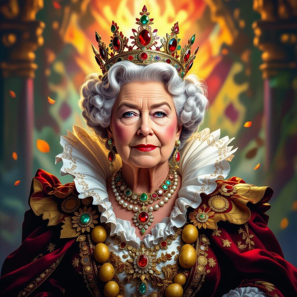 Queen of Potatoes in Regal Potato Regalia