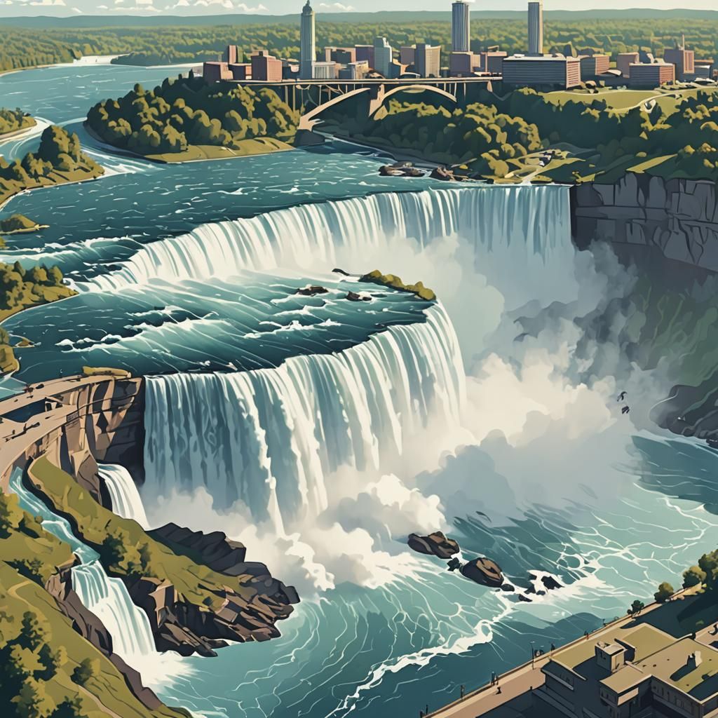 Niagara Falls Illustration in Vintage Poster Style
