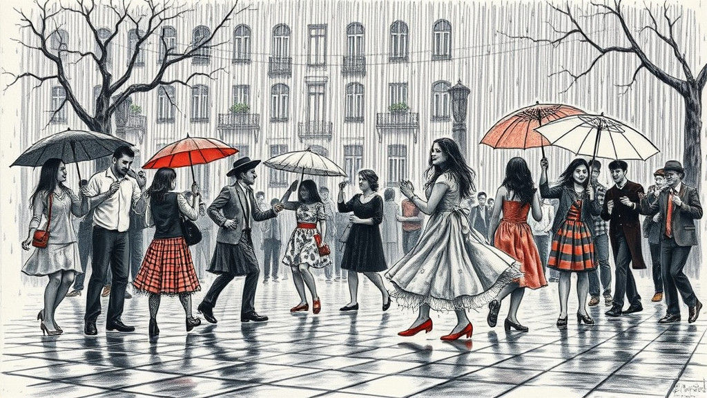 Rain Dance: Surreal Folk Art Impasto Sketch