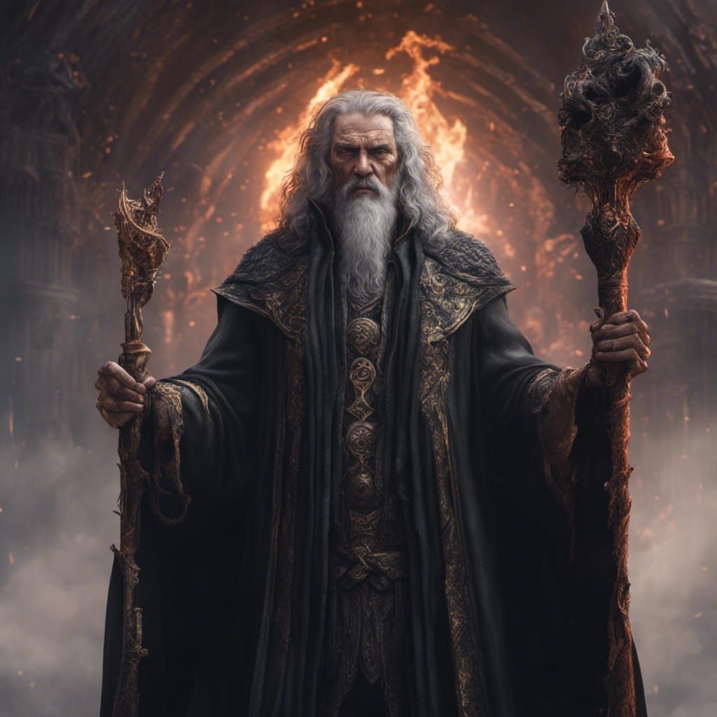 Evil Wizard: Detailed Matte Painting of a Middle-Aged Man