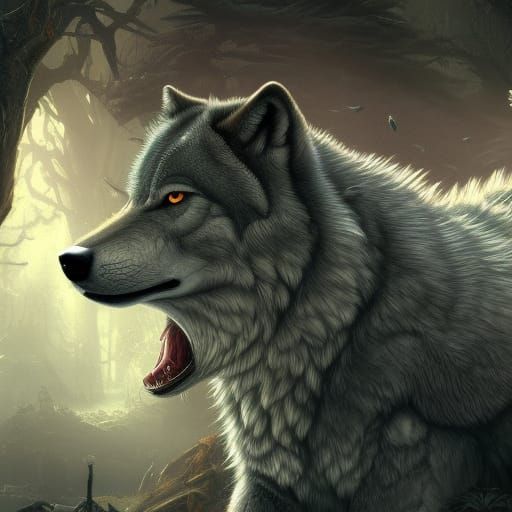 Detailed Matte Painting of Wolves in Fantasy Style