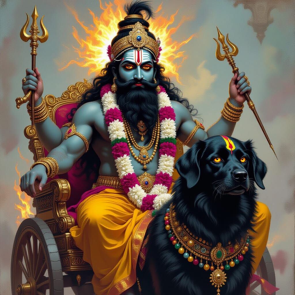 Kaal Bhairav on Dog Chariot, Classical Indian Style