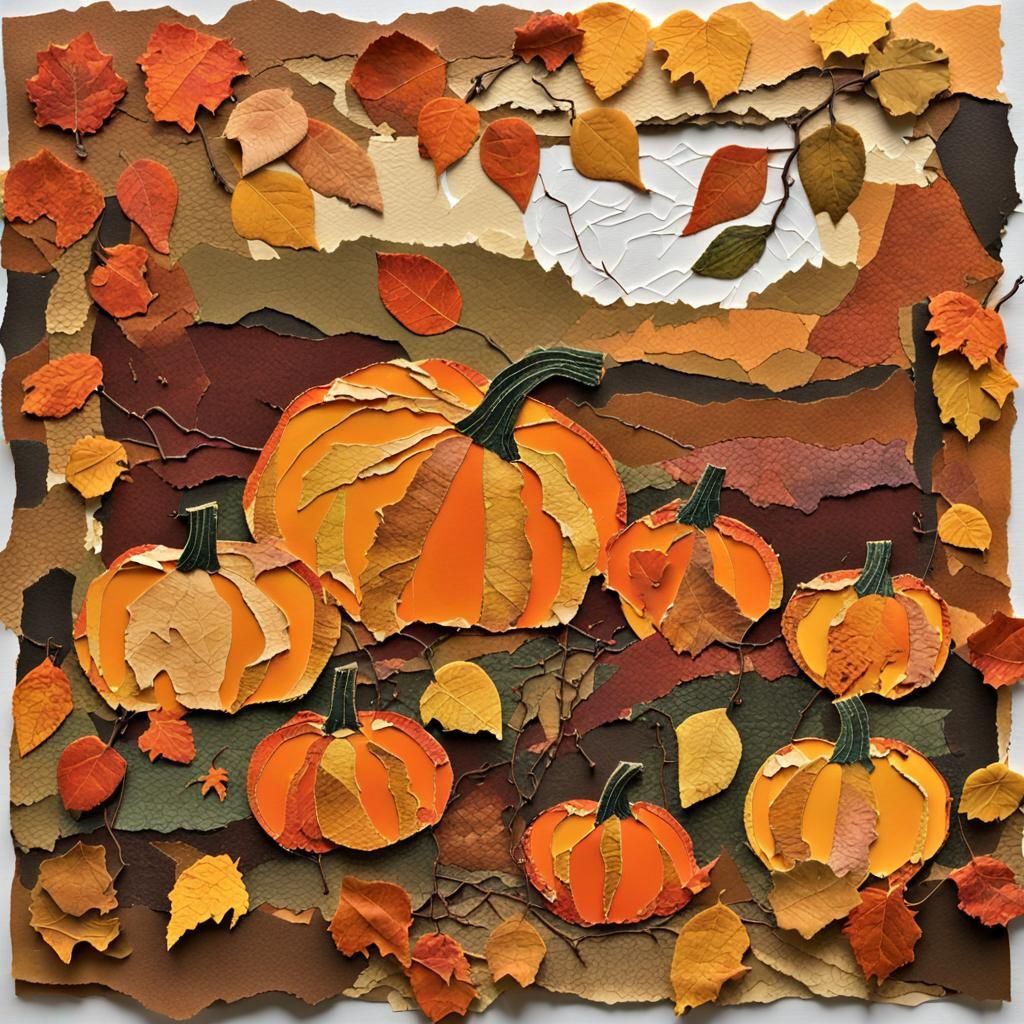 Autumn Pumpkin Patch Collage in Mixed Media