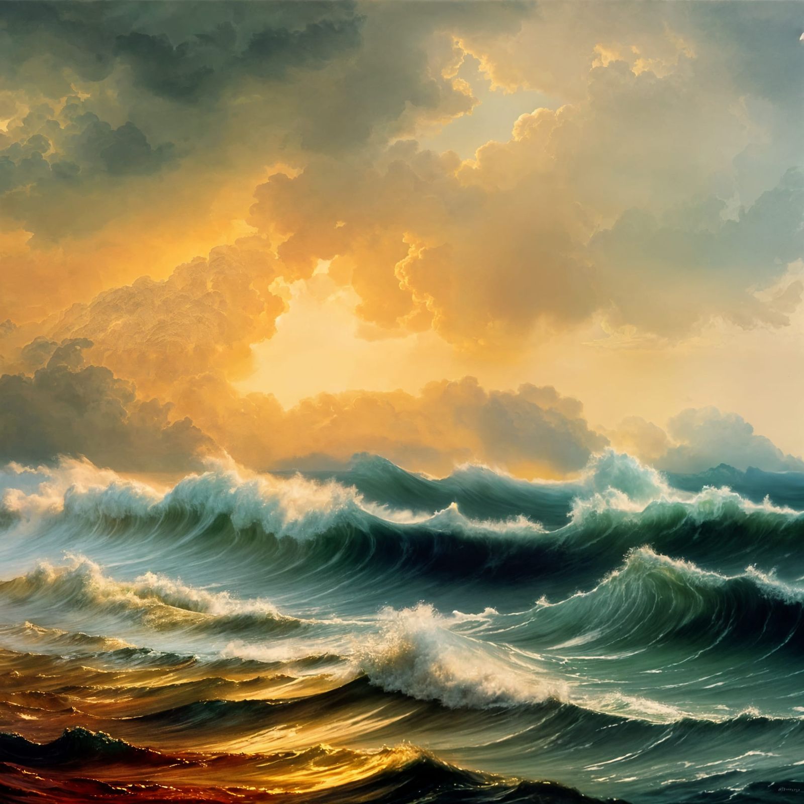 Epic Stormy Waves in Impressionist Gouache Style