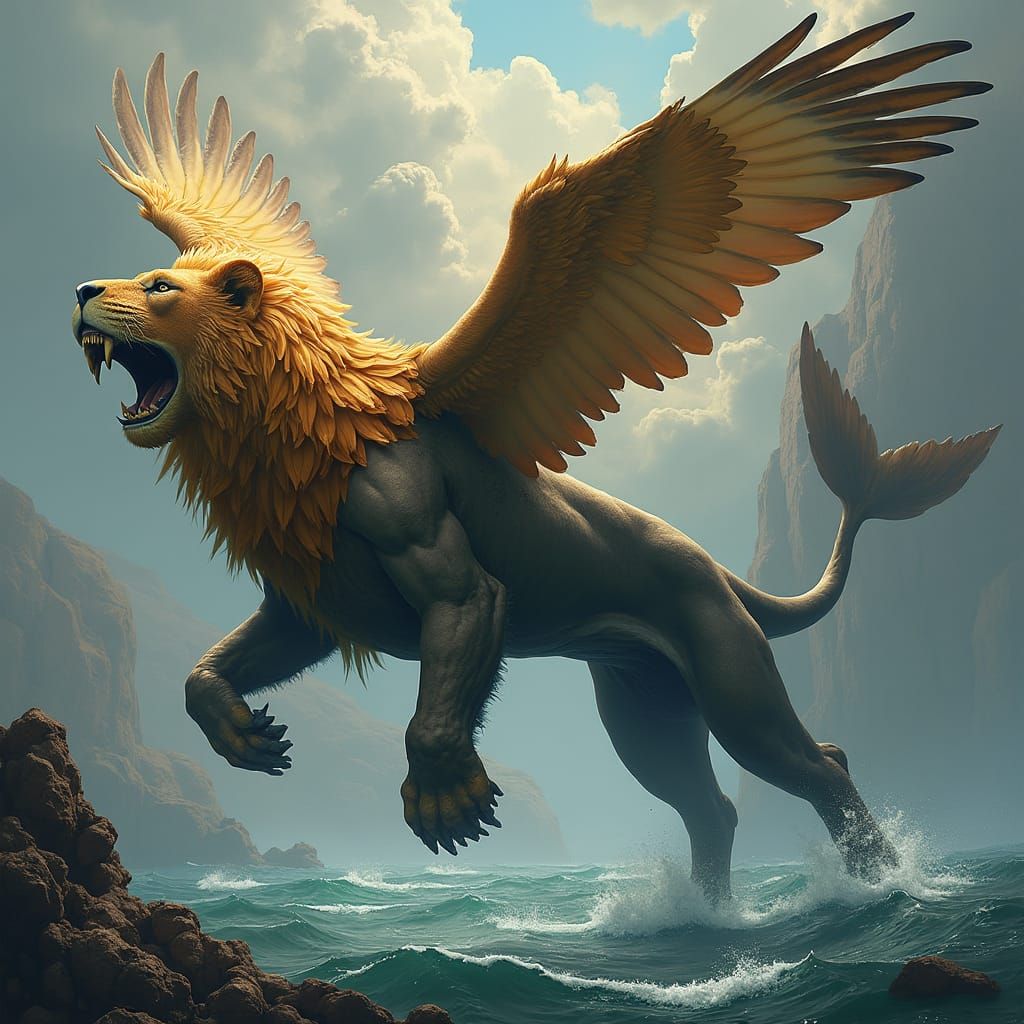 Majestic Hybrid Creature Fusion in Detailed Matte Painting S...