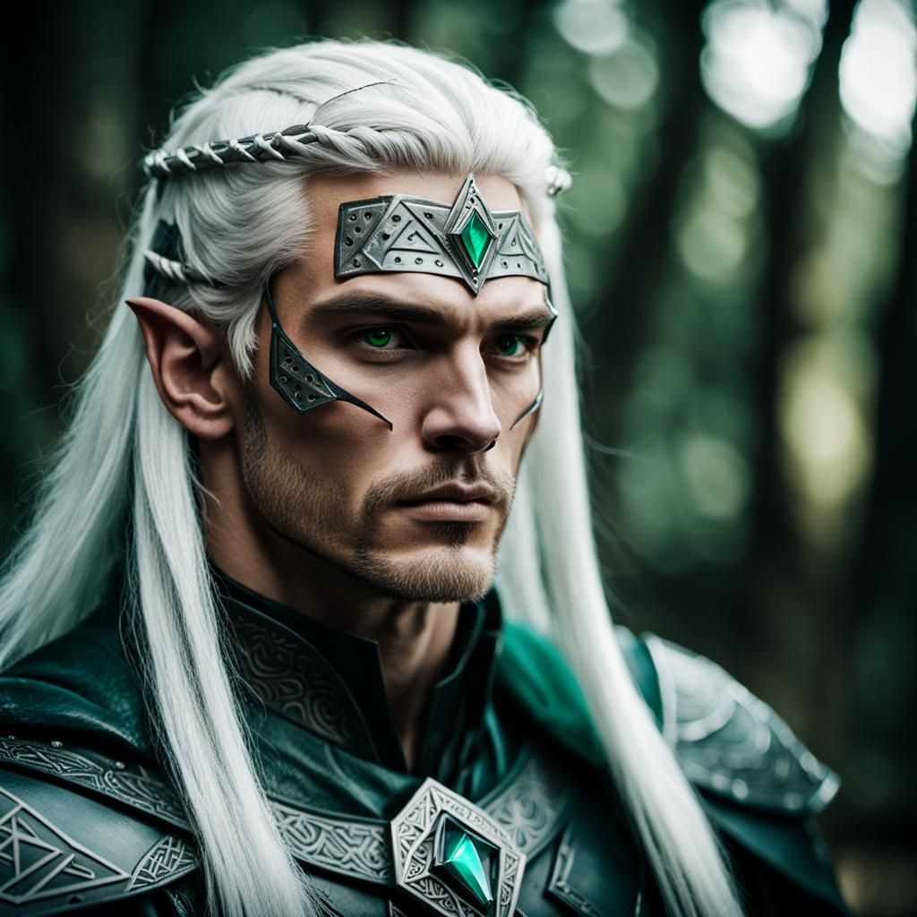 Portrait of a Man with White Hair in Film Noir Style