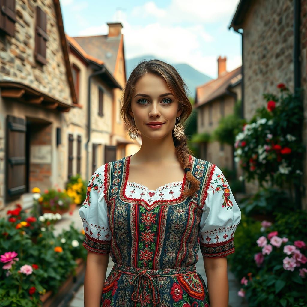 Village Woman in Traditional European Folk Dress